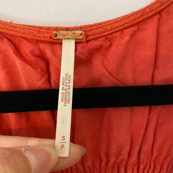 Free People Red Orange String of Hearts Button Down Puff Sleeve Maxi Dress Small - Picture 3 of 11